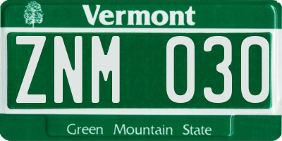 VT license plate ZNM030