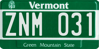 VT license plate ZNM031