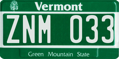 VT license plate ZNM033