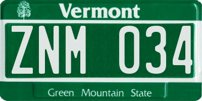 VT license plate ZNM034