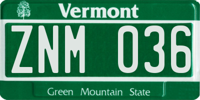 VT license plate ZNM036