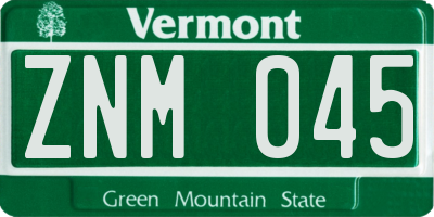 VT license plate ZNM045