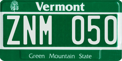 VT license plate ZNM050