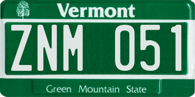 VT license plate ZNM051