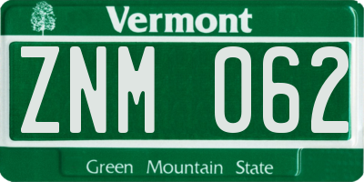 VT license plate ZNM062