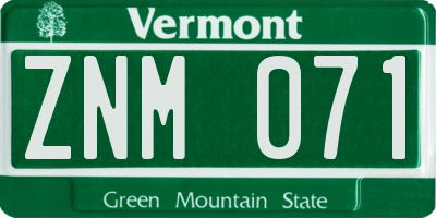 VT license plate ZNM071