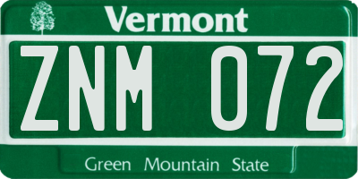 VT license plate ZNM072