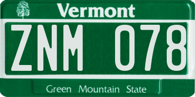 VT license plate ZNM078