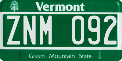 VT license plate ZNM092