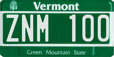 VT license plate ZNM100