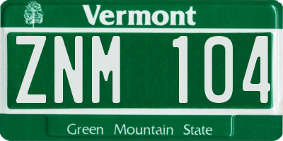 VT license plate ZNM104