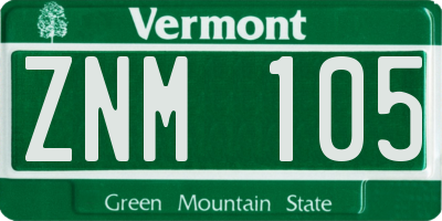 VT license plate ZNM105