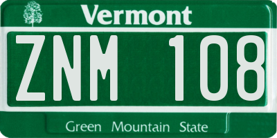 VT license plate ZNM108