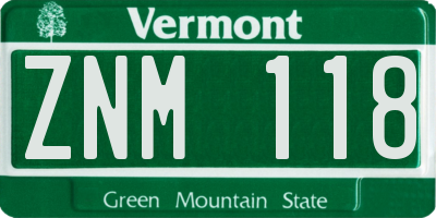 VT license plate ZNM118
