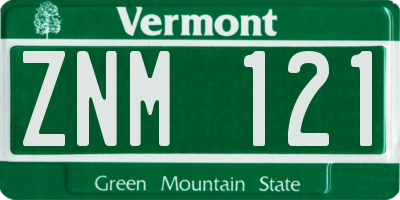 VT license plate ZNM121