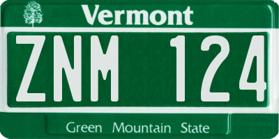 VT license plate ZNM124