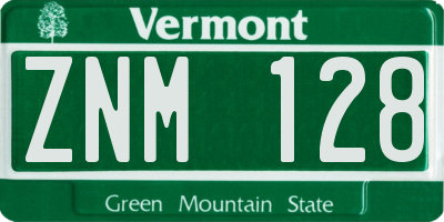 VT license plate ZNM128