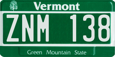 VT license plate ZNM138