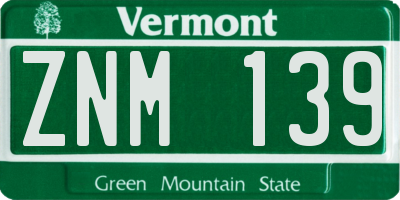VT license plate ZNM139
