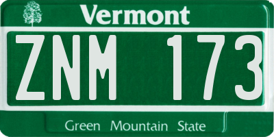 VT license plate ZNM173