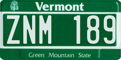 VT license plate ZNM189