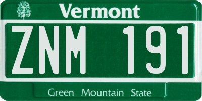 VT license plate ZNM191