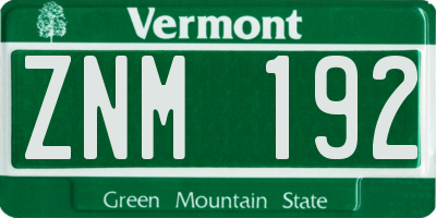 VT license plate ZNM192