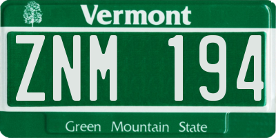 VT license plate ZNM194