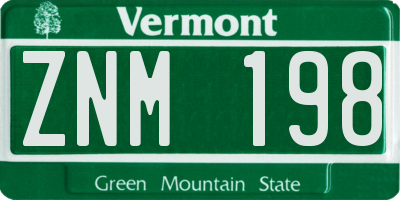 VT license plate ZNM198