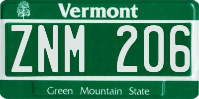 VT license plate ZNM206