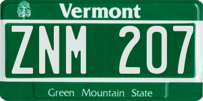 VT license plate ZNM207