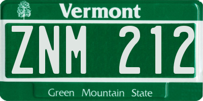 VT license plate ZNM212