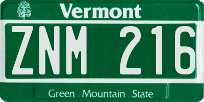 VT license plate ZNM216