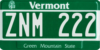 VT license plate ZNM222
