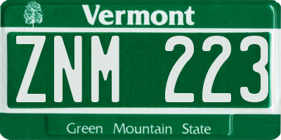 VT license plate ZNM223