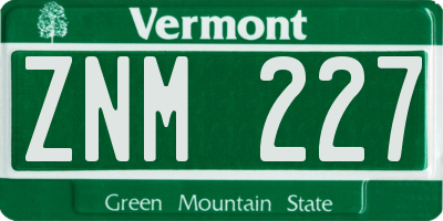 VT license plate ZNM227