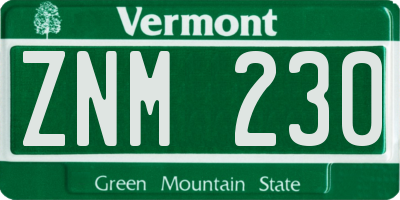 VT license plate ZNM230
