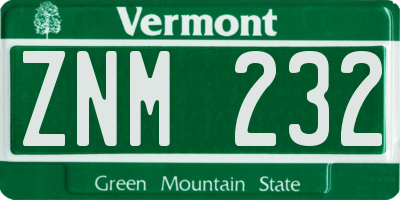 VT license plate ZNM232