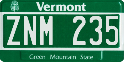 VT license plate ZNM235