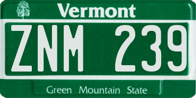 VT license plate ZNM239