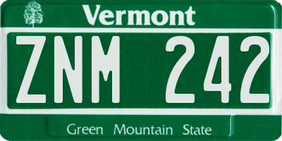 VT license plate ZNM242