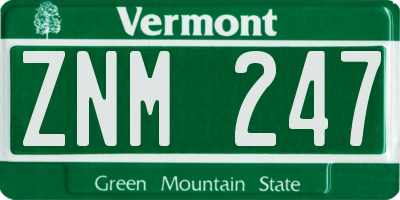 VT license plate ZNM247