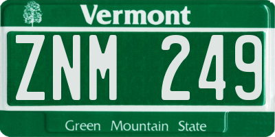 VT license plate ZNM249
