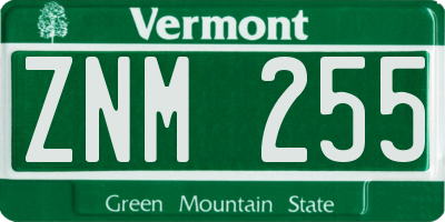 VT license plate ZNM255