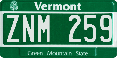 VT license plate ZNM259