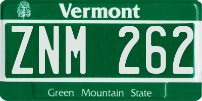 VT license plate ZNM262