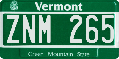 VT license plate ZNM265