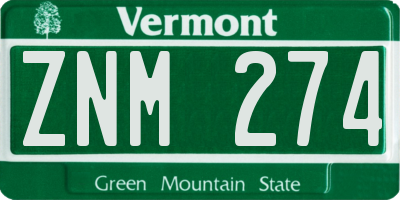 VT license plate ZNM274