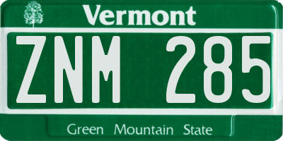 VT license plate ZNM285