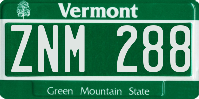 VT license plate ZNM288